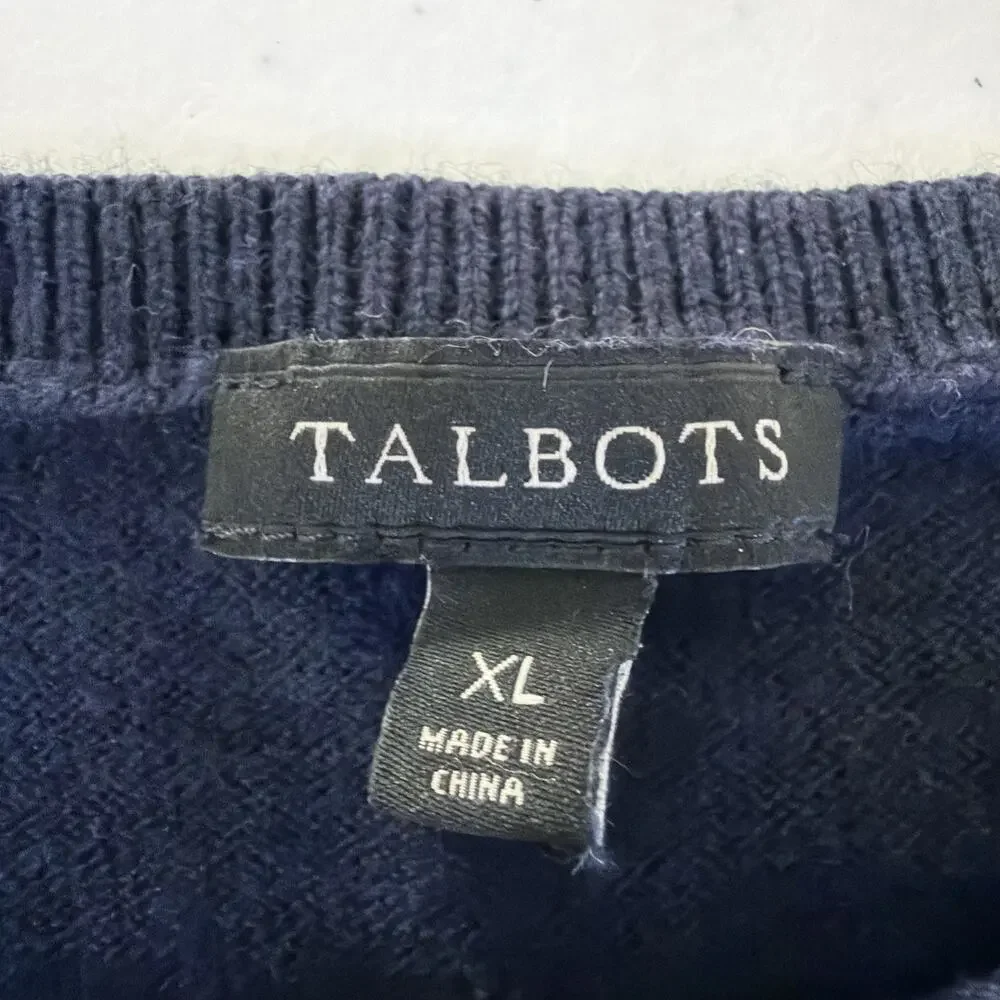 Talbots Womens Christmas Tree Sweater Navy Blue XL ugly holiday embroidered - Picture 8 of 11